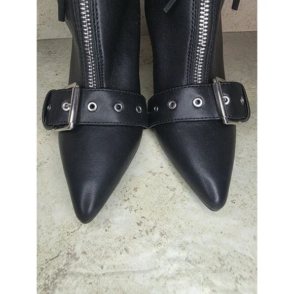 A New Day Mickey Boots Women Sz 10 Pointed Toe Ankle Moto Kitten Heels Black NWT - Picture 5 of 10